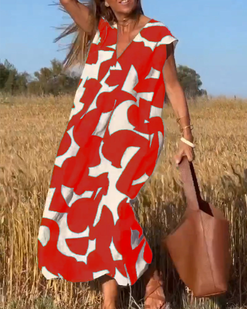 Vestido Estampado com Decote em V