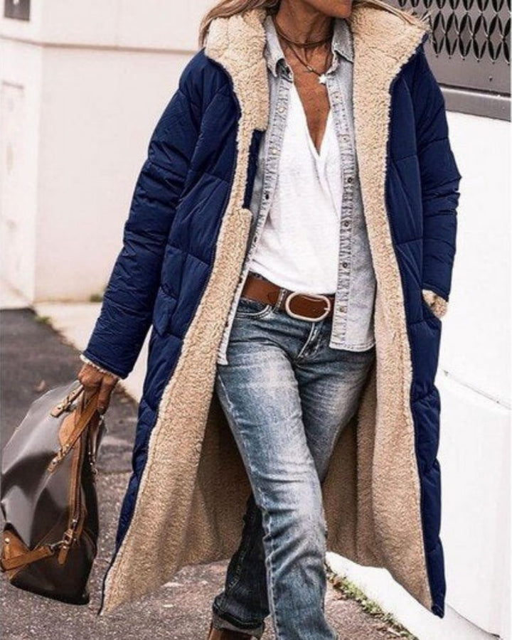 Casaco Feminino Longo com Forro Peluciado e Gola Alta Anne