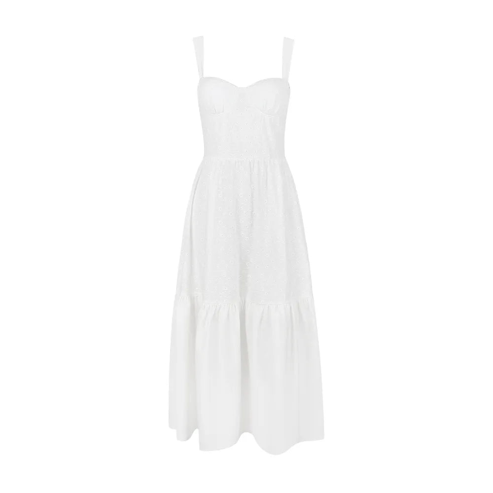 Vestido Feminino Midi Renda Alça Larga Branco Nivia - 8