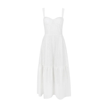 Vestido Feminino Midi Renda Alça Larga Branco Nivia - 8