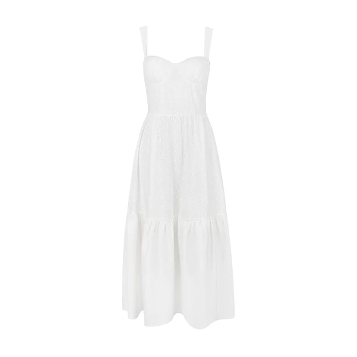 Vestido Feminino Midi Renda Alça Larga Branco Nivia