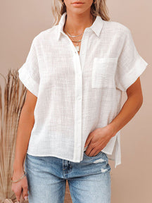 Camisa Manga Curta em Linho - Oferta Única