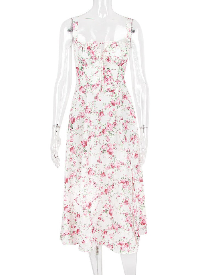 Vestido Feminino Midi Floral Alça Larga