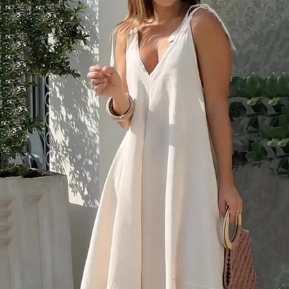 Vestido Longo Decote em V Alça Laço - 2