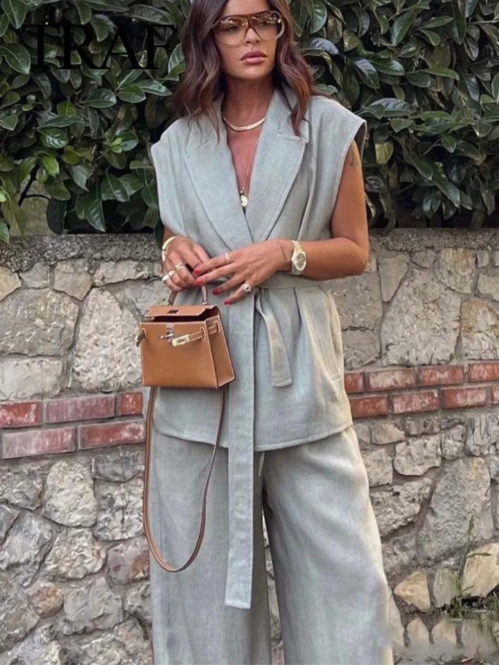 Conjunto Feminino Colete Social Alongado Alfaitaria