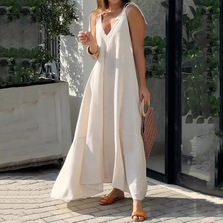 Vestido Longo Decote em V Alça Laço