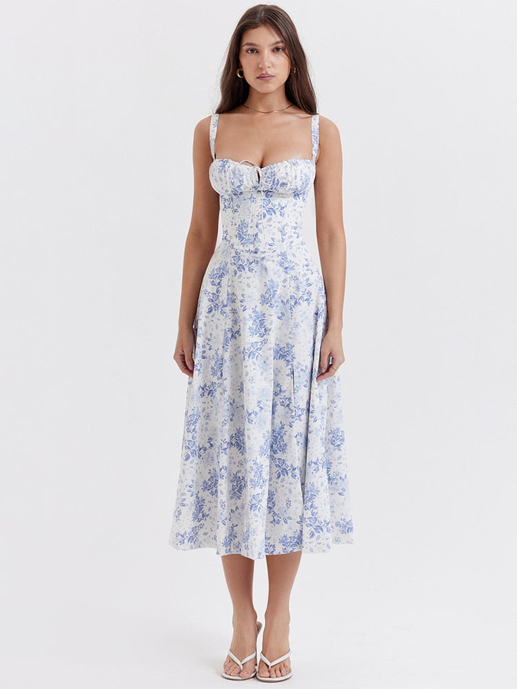 Vestido Feminino Midi Floral Alça Larga