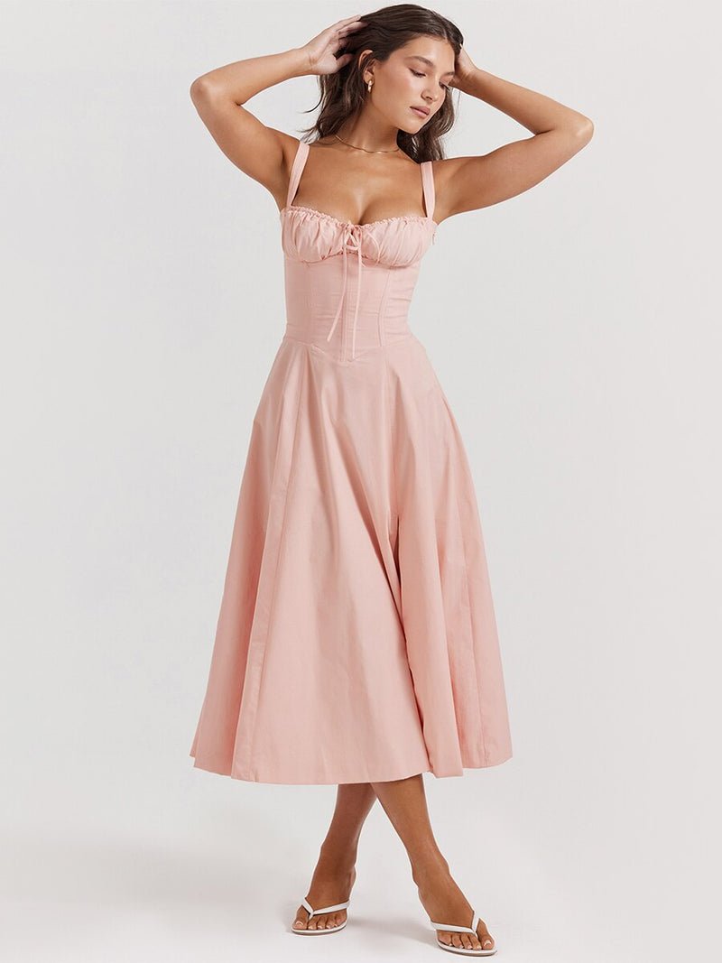 Vestido Feminino Midi Floral Alça Larga