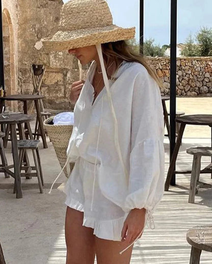 Conjunto Feminino Camisa e Shorts Babado