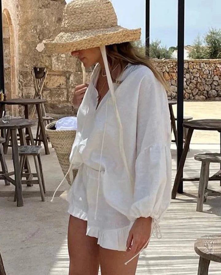 Conjunto Feminino Camisa e Shorts Babado