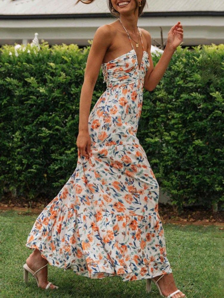 Vestido Feminino Longo Frente Única Floral Chiffon - 3