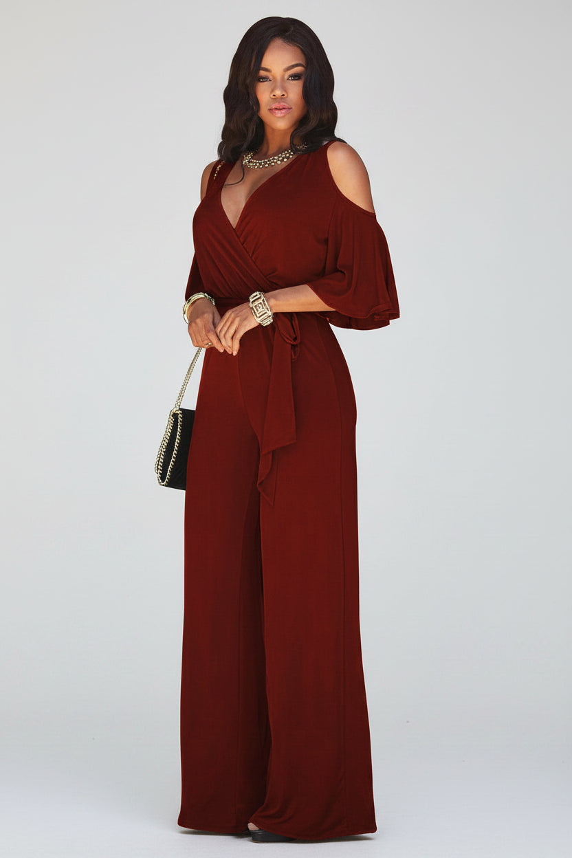 Macacão Feminino Pantalona Decote V Transpassado