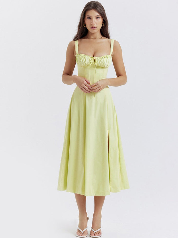 Vestido Feminino Midi Floral Alça Larga