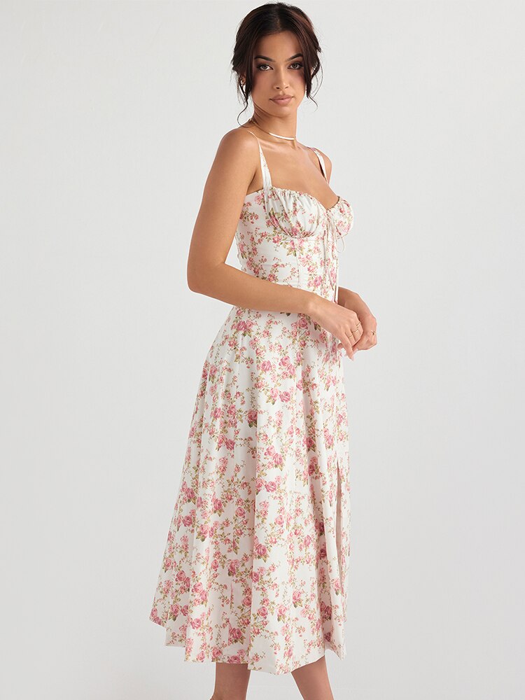 Vestido Feminino Midi Floral Alça Larga