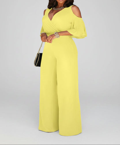 Macacão Feminino Pantalona Decote V Transpassado