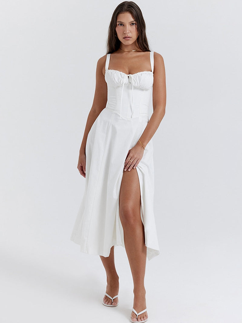 Vestido Feminino Midi Floral Alça Larga