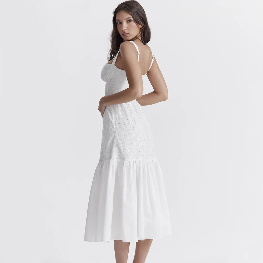 Vestido Feminino Midi Renda Alça Larga Branco Nivia - 4