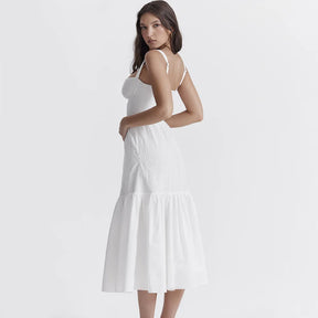 Vestido Feminino Midi Renda Alça Larga Branco Nivia
