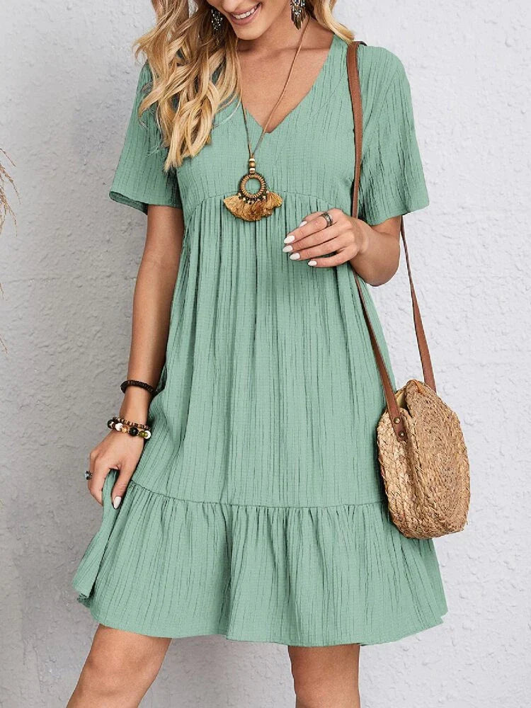 Vestido Feminino Midi Manga Babado