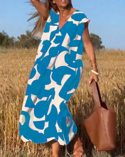 Vestido Estampado com Decote em V