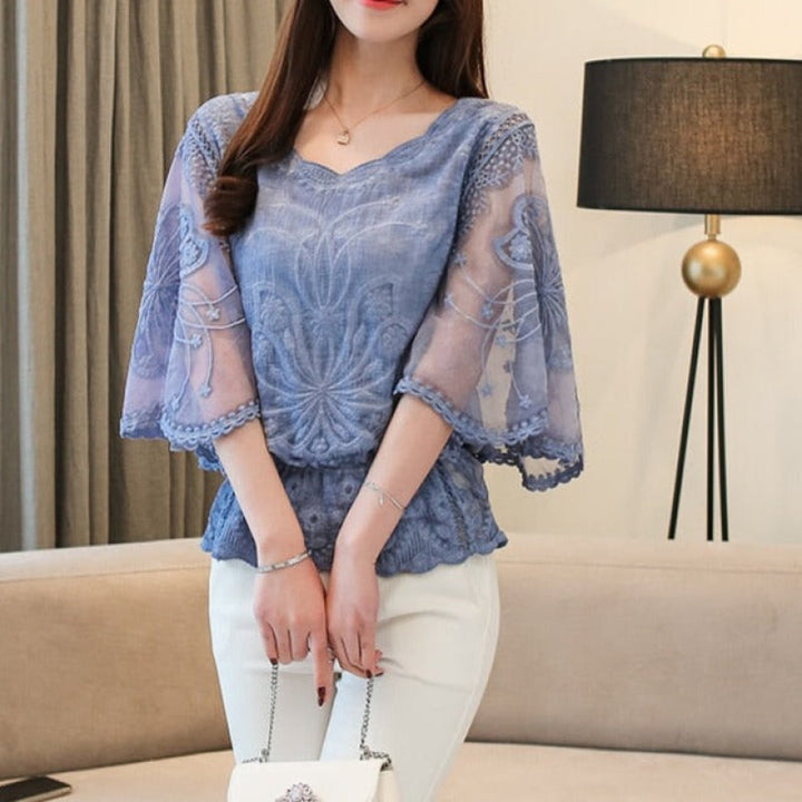 Blusa De Renda Feminina Manga Três Quartos 002