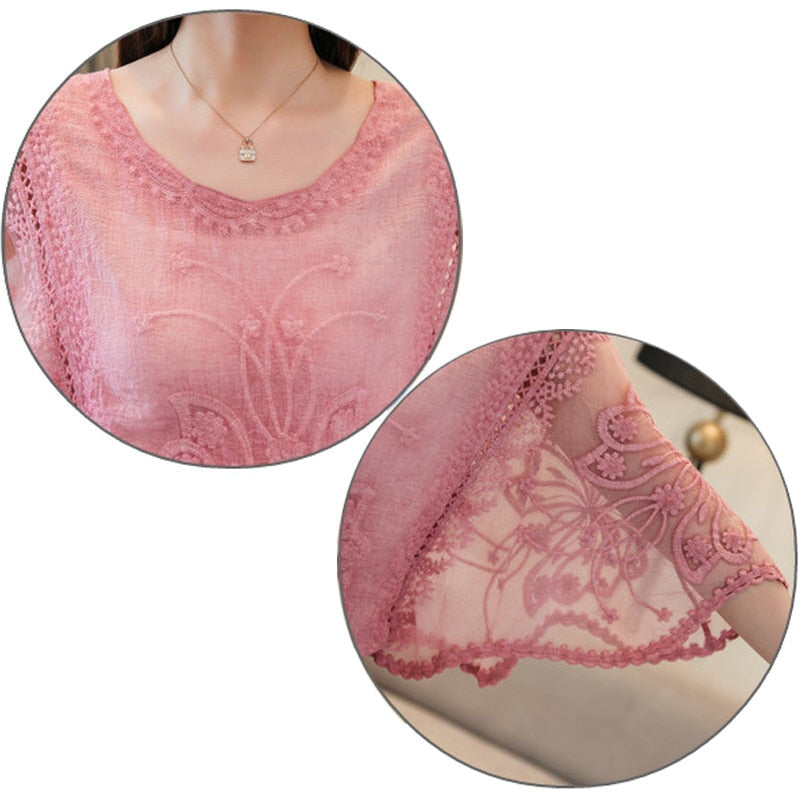 Blusa De Renda Feminina Manga Três Quartos 002