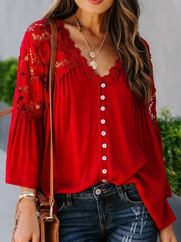 Blusa Feminina Costas E Ombros Em Renda Vermelha / P 003