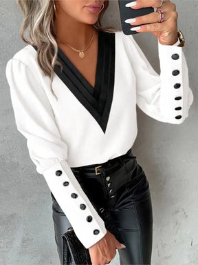 Camisa Social Feminina Decote V Manga Longa