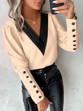Camisa Social Feminina Decote V Manga Longa