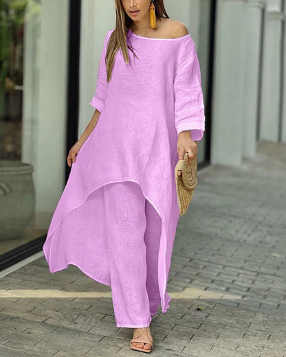 Conjunto Feminino Linho Blusa Longa e Calça Solta Geovana - 4