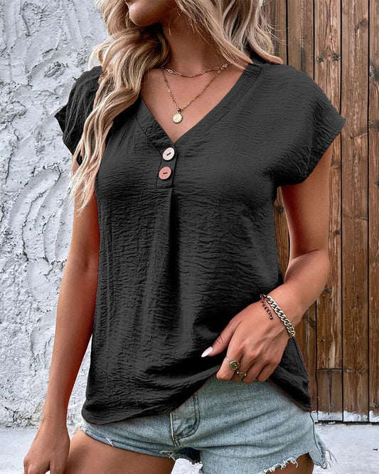 Camiseta Feminina Manga Curta de Botão