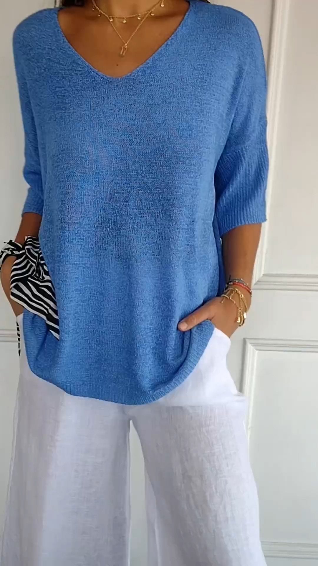 Camiseta Gola V Tricotada Fabiene
