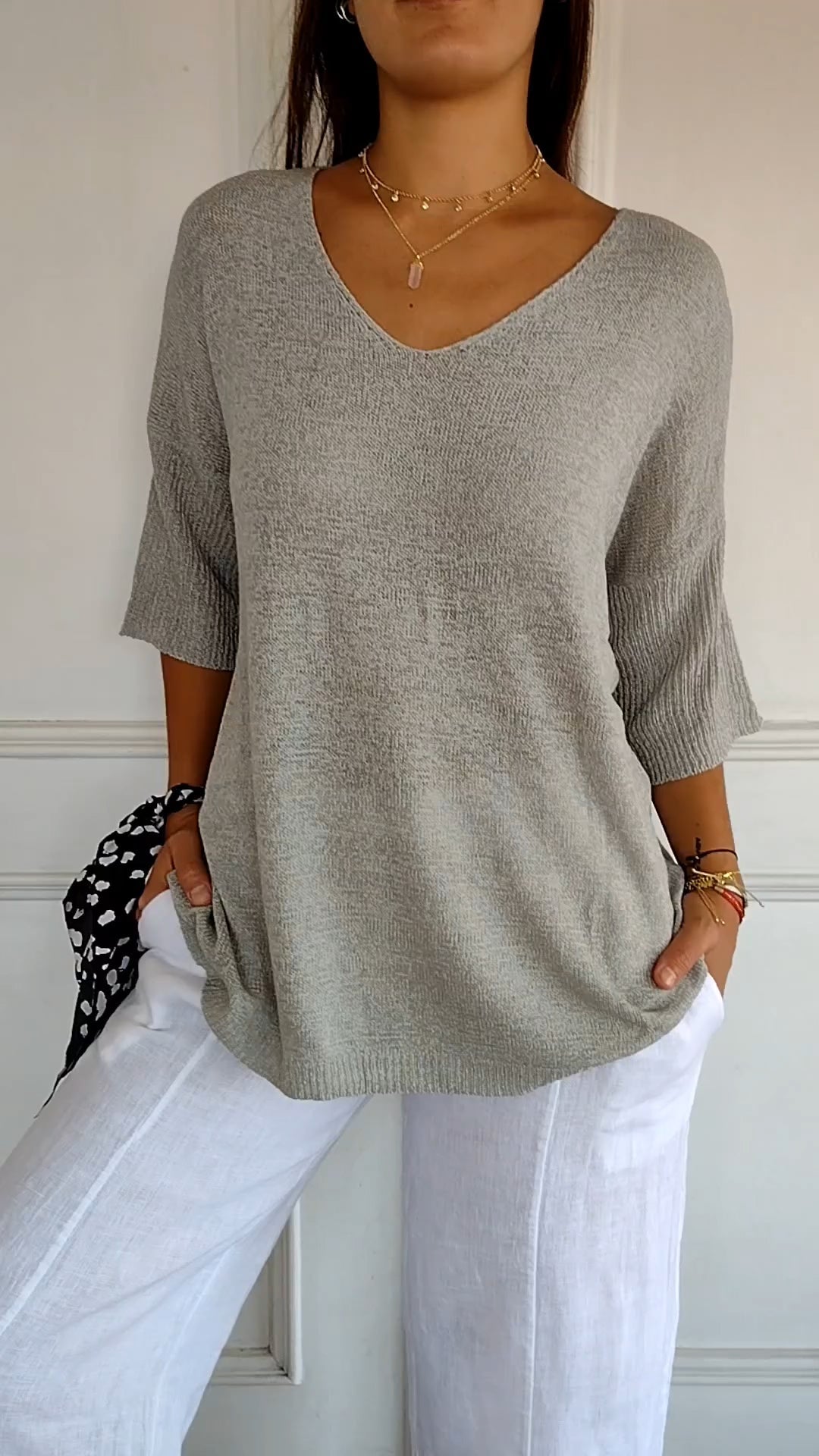 Camiseta Gola V Tricotada Fabiene