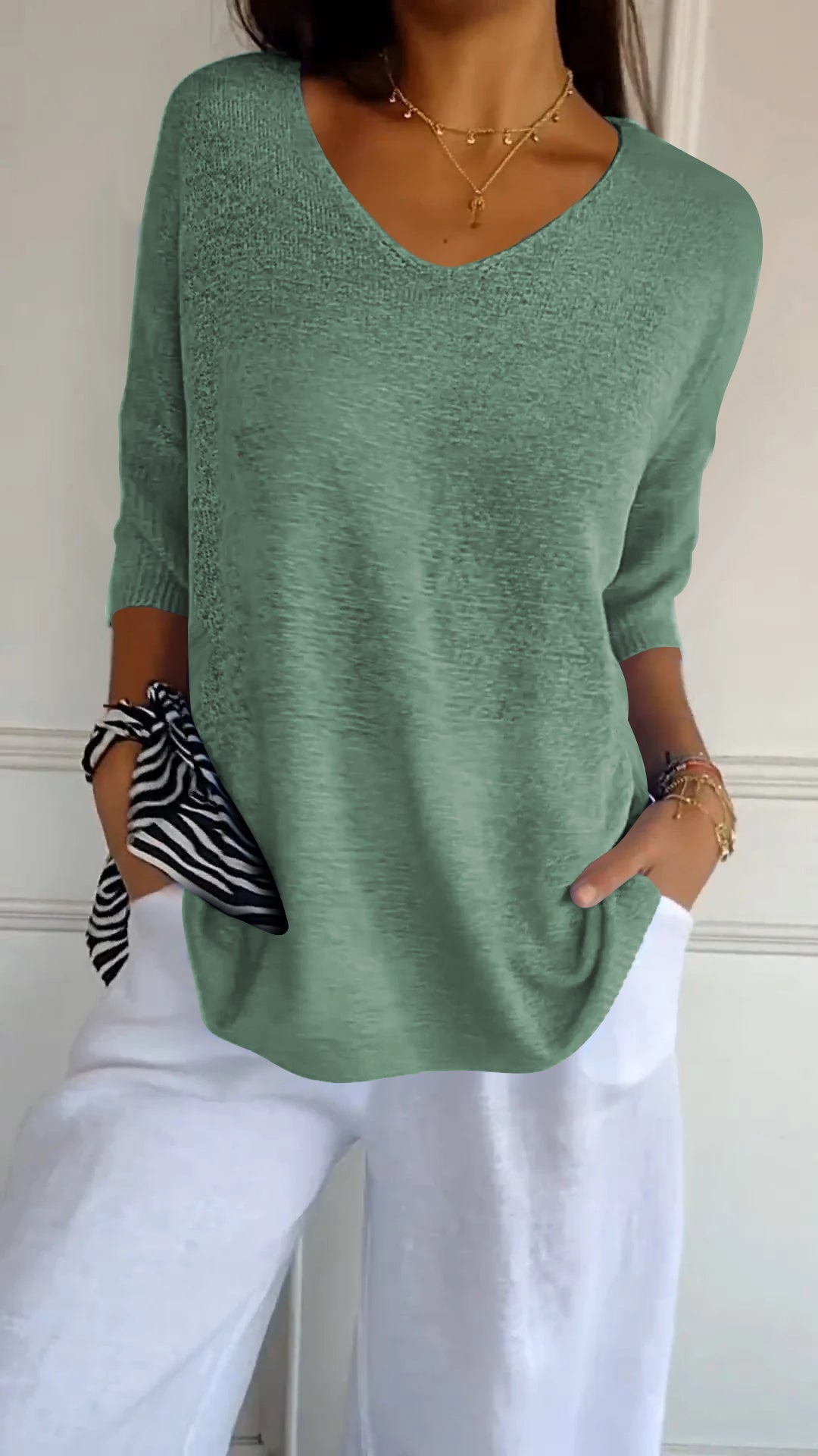 Camiseta Gola V Tricotada Fabiene