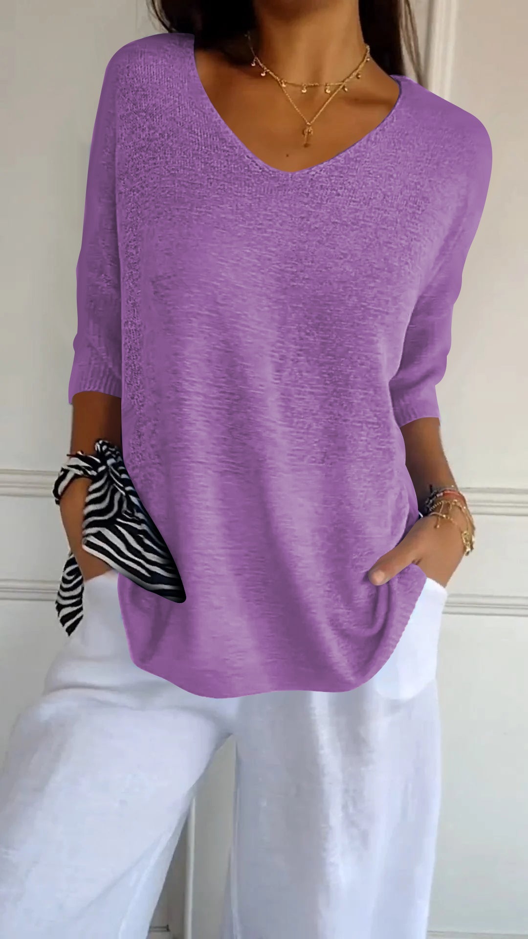Camiseta Gola V Tricotada Fabiene