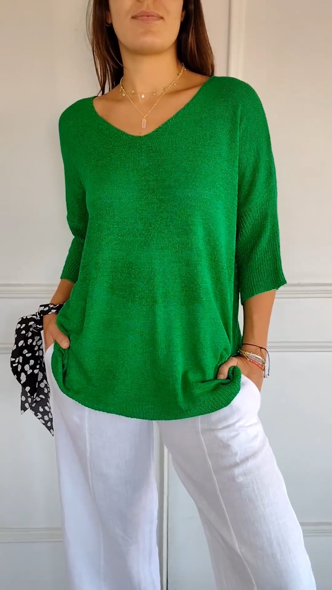 Camiseta Gola V Tricotada Fabiene