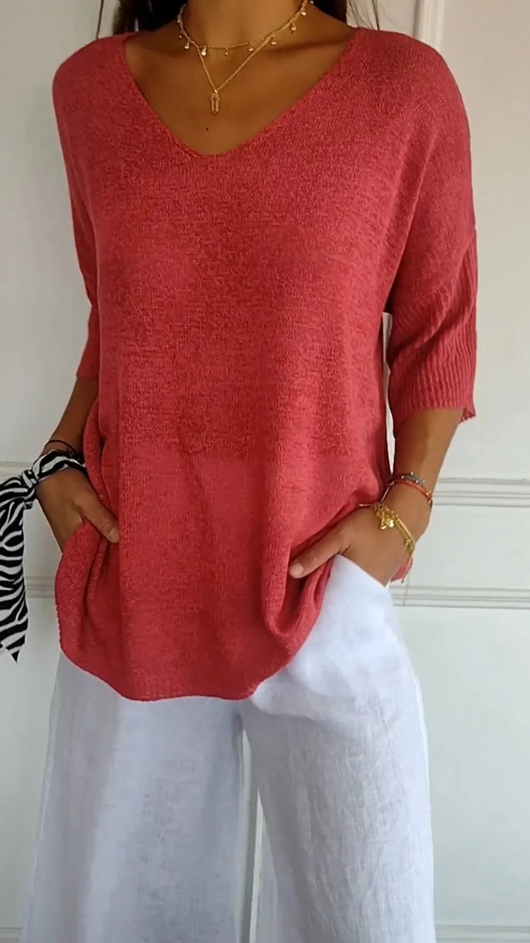 Camiseta Gola V Tricotada Fabiene
