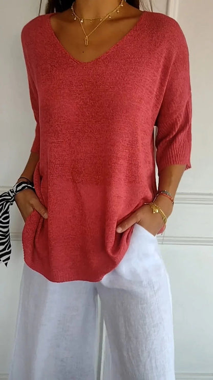 Camiseta Gola V Tricotada Fabiene