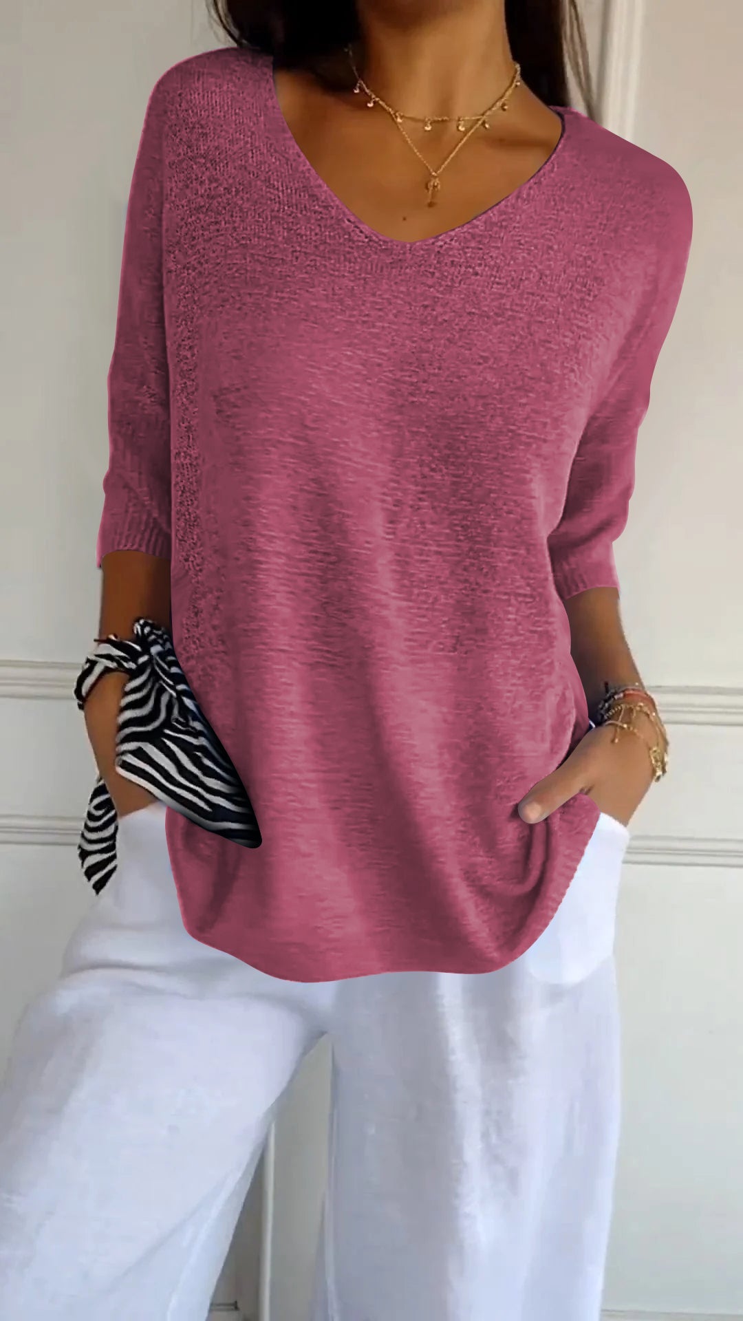 Camiseta Gola V Tricotada Fabiene