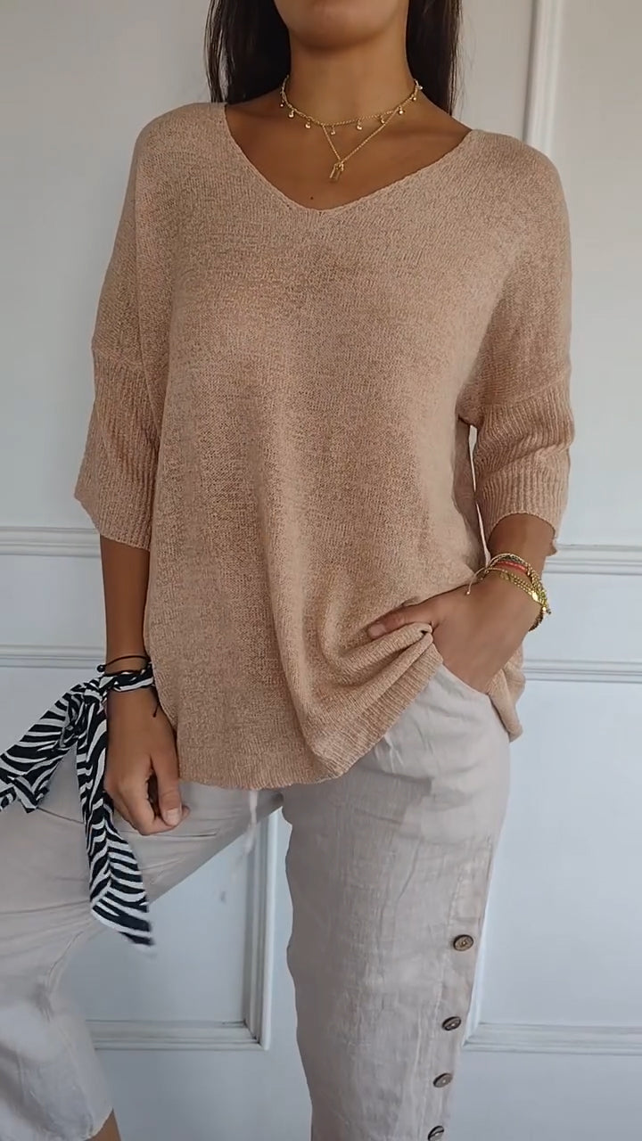 Camiseta Gola V Tricotada Fabiene
