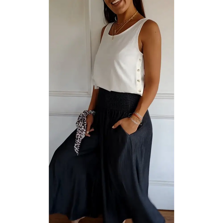 Colete de Algodão e Linho com Botões Laterais