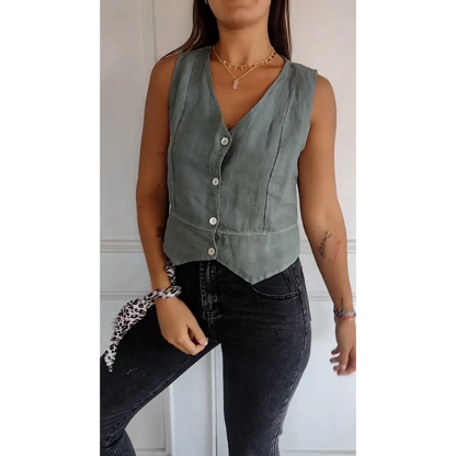 Colete Slim Fit de Algodão e Linho