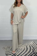 Conjunto Casual de Cetim com Decote em V