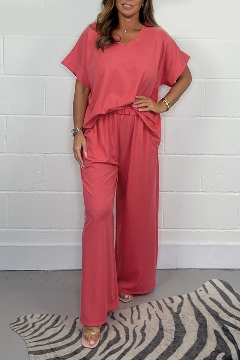 Conjunto Casual de Cetim com Decote em V
