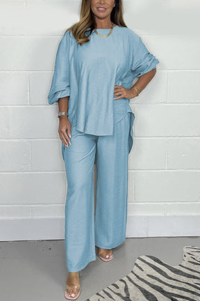 Conjunto Casual de Cetim com Gola Redonda