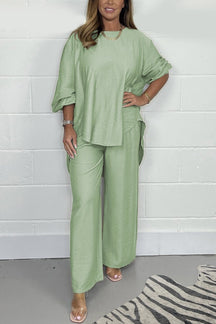 Conjunto Casual de Cetim com Gola Redonda