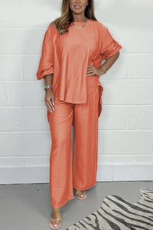 Conjunto Casual de Cetim com Gola Redonda