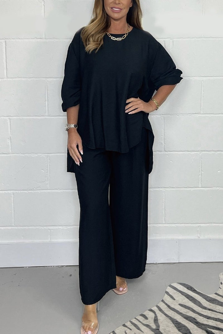 Conjunto Casual de Cetim com Gola Redonda