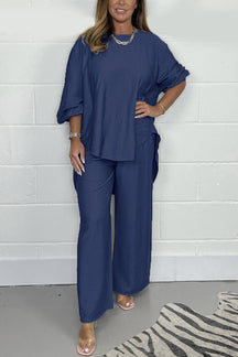 Conjunto Casual de Cetim com Gola Redonda