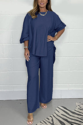 Conjunto Casual de Cetim com Gola Redonda